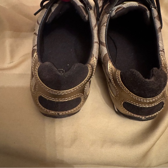 Coach Lexey Signature Sneakers Brown Gold Logo Canvas Leather Women’s Size 9 - Picture 6 of 8